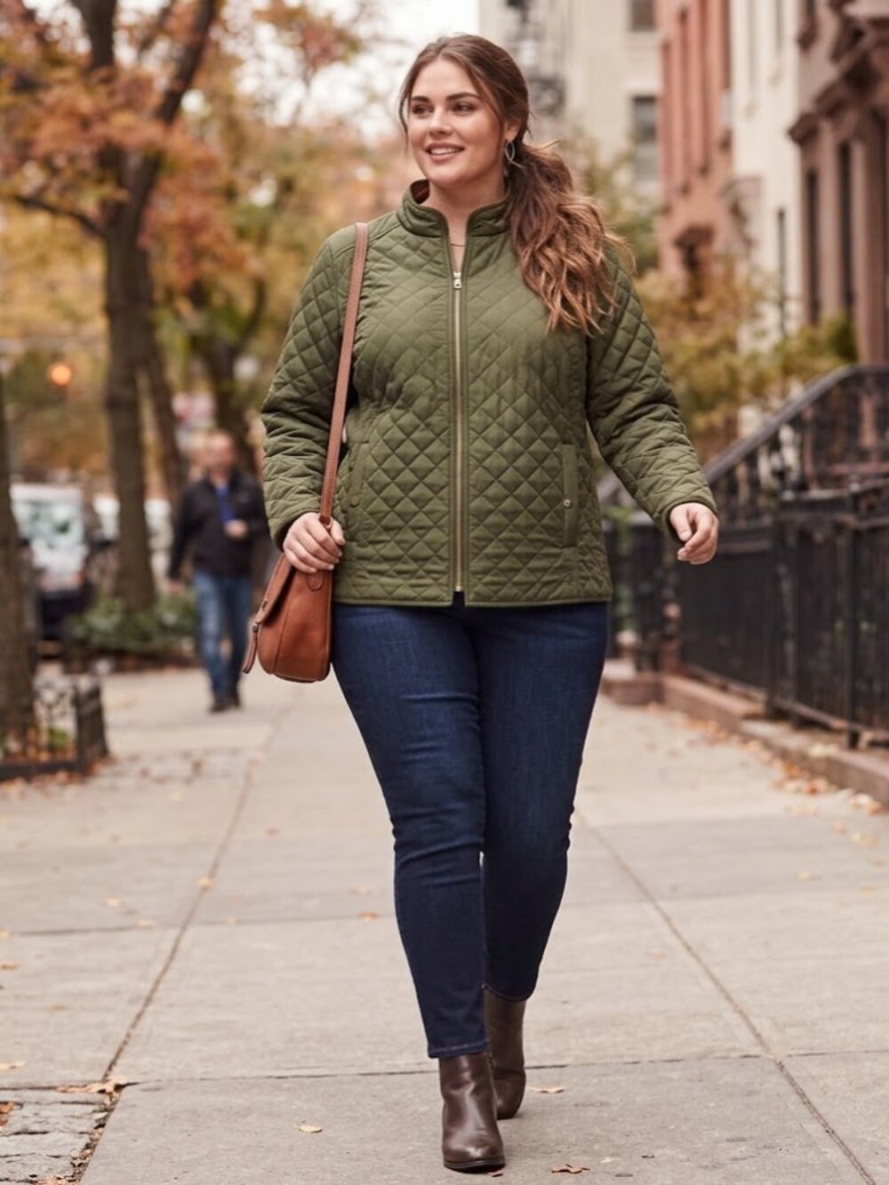 Vintage Faded Glory Olive Green Quilted Jacket, Women's 2X Full Zip Utility Coat